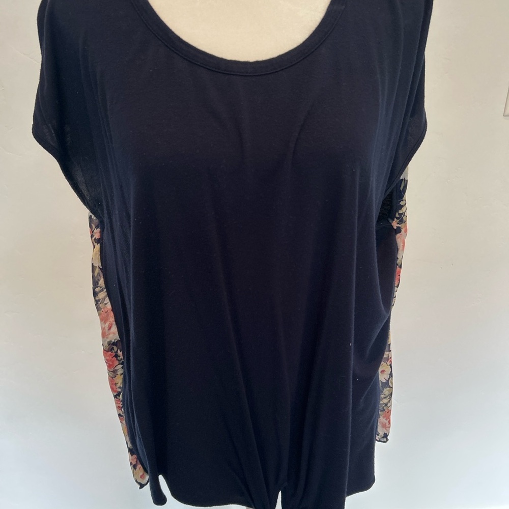 K&C Black Floral Print Chiffon Panel‎ Tank Top Size L